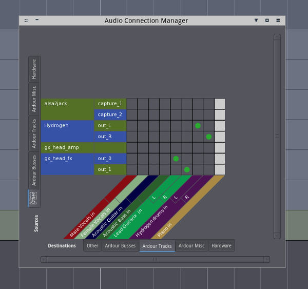 Ardour's connection matrix