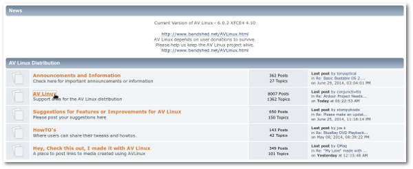 Screenshot of the AVLinux forums
