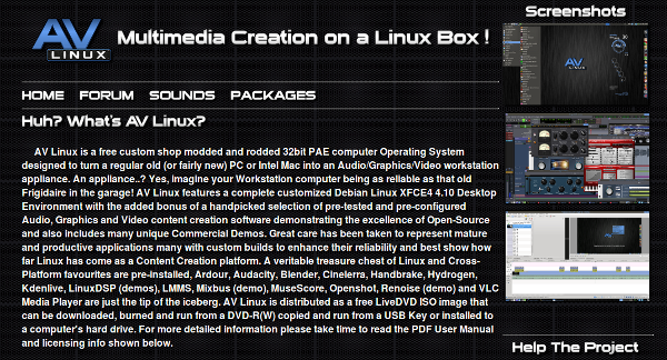 Screenshot of AVLinux's website