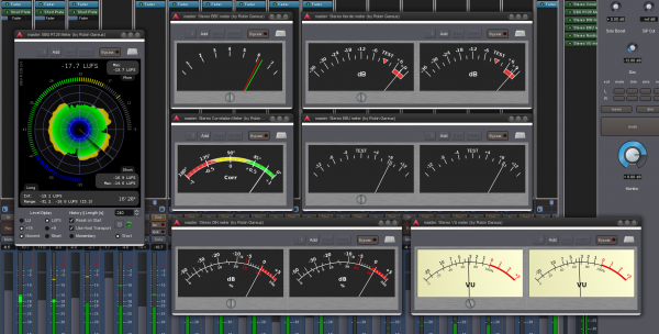 A number of meter types in an Ardour session