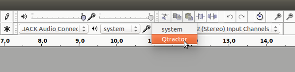 In Audacity, select JACK, and then Qtractor